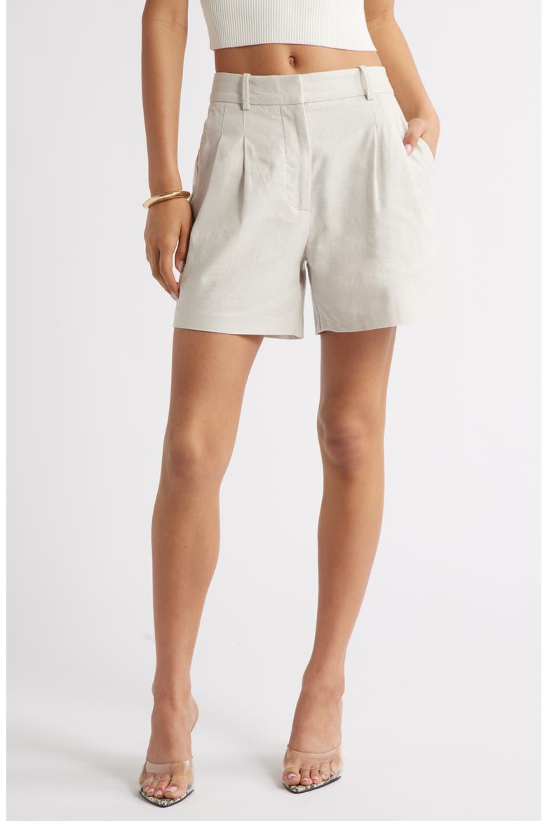 Everyday Pleated Linen Blend Shorts, Main, color, GREY MOONBEAM