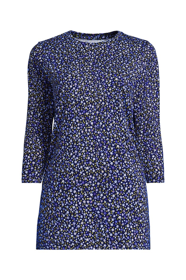 3/4 Sleeve Cotton Supima Tunic, Alternate, color, Clear Blue/Navy Ditsy Floral