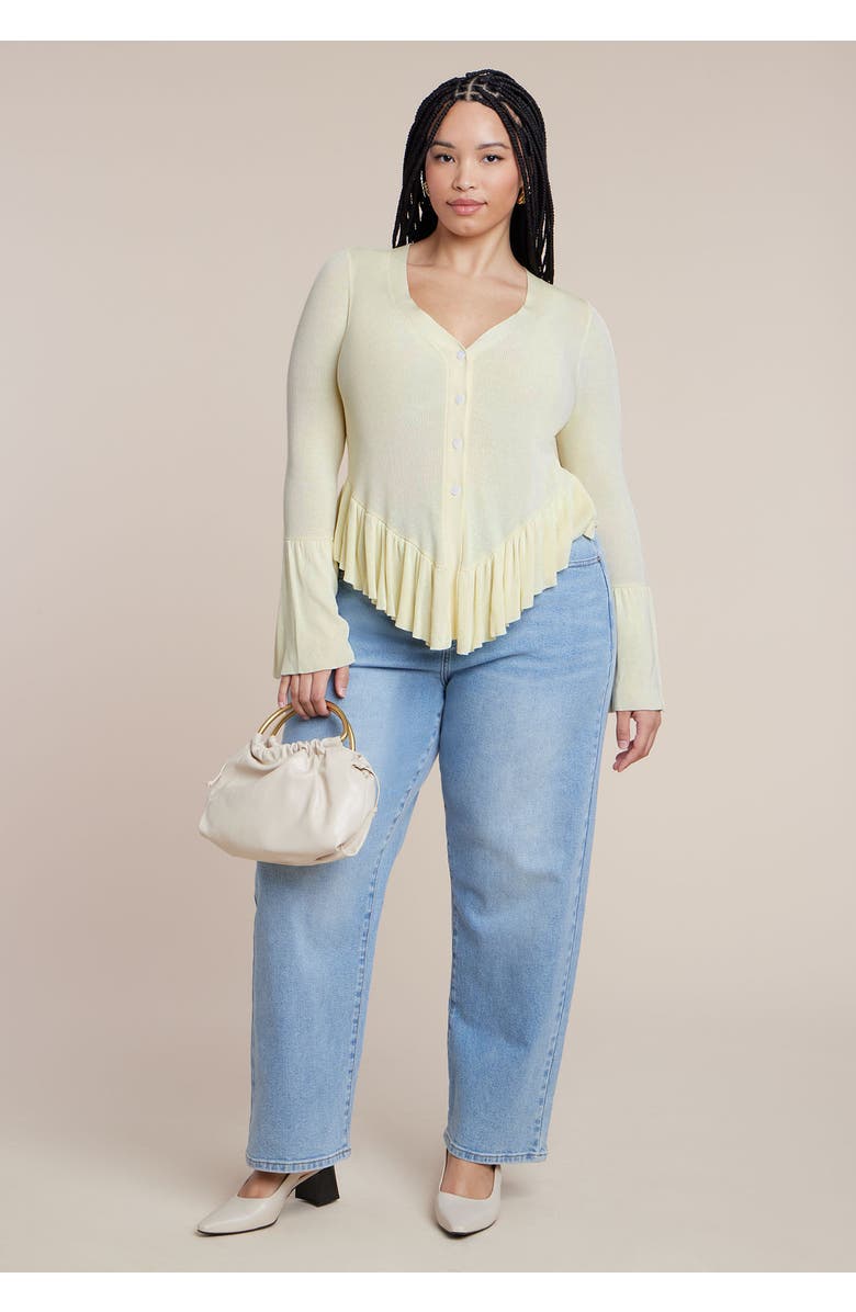 ELOQUII Ruffle Cardigan, Alternate, color, Sunlight