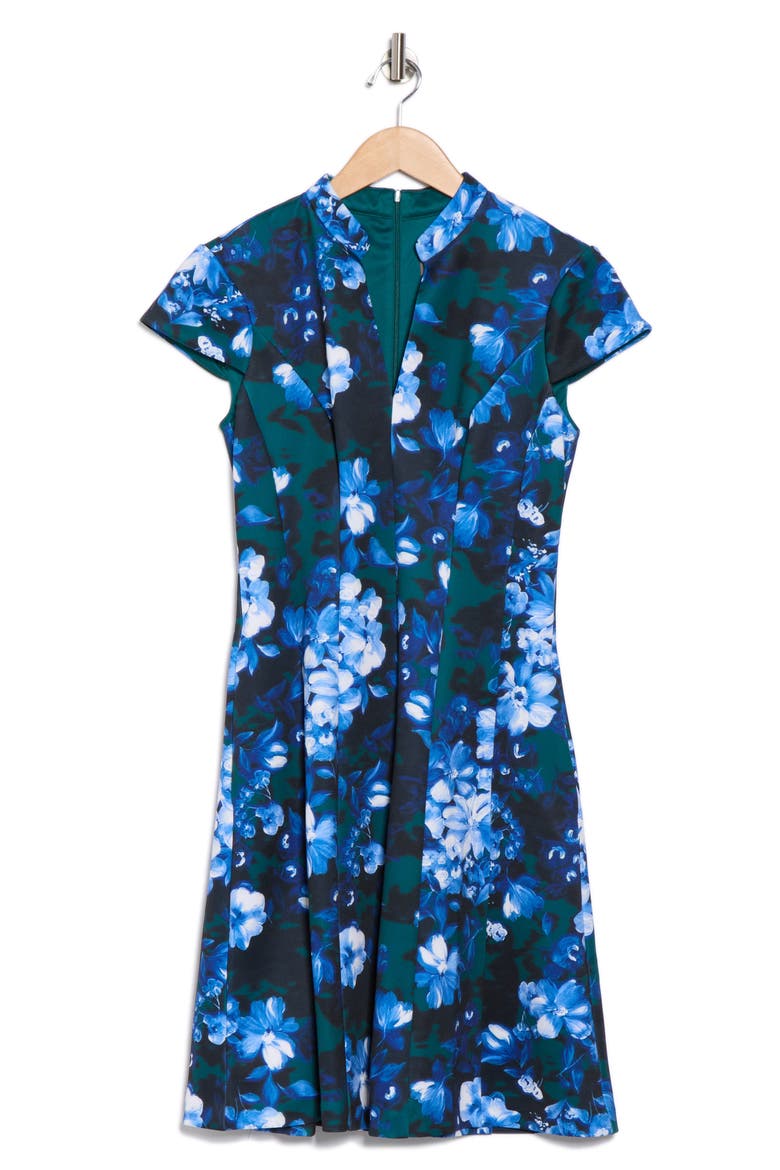 Cap Sleeve Scuba Dress, Alternate, color, GREEN BLUE MULTI