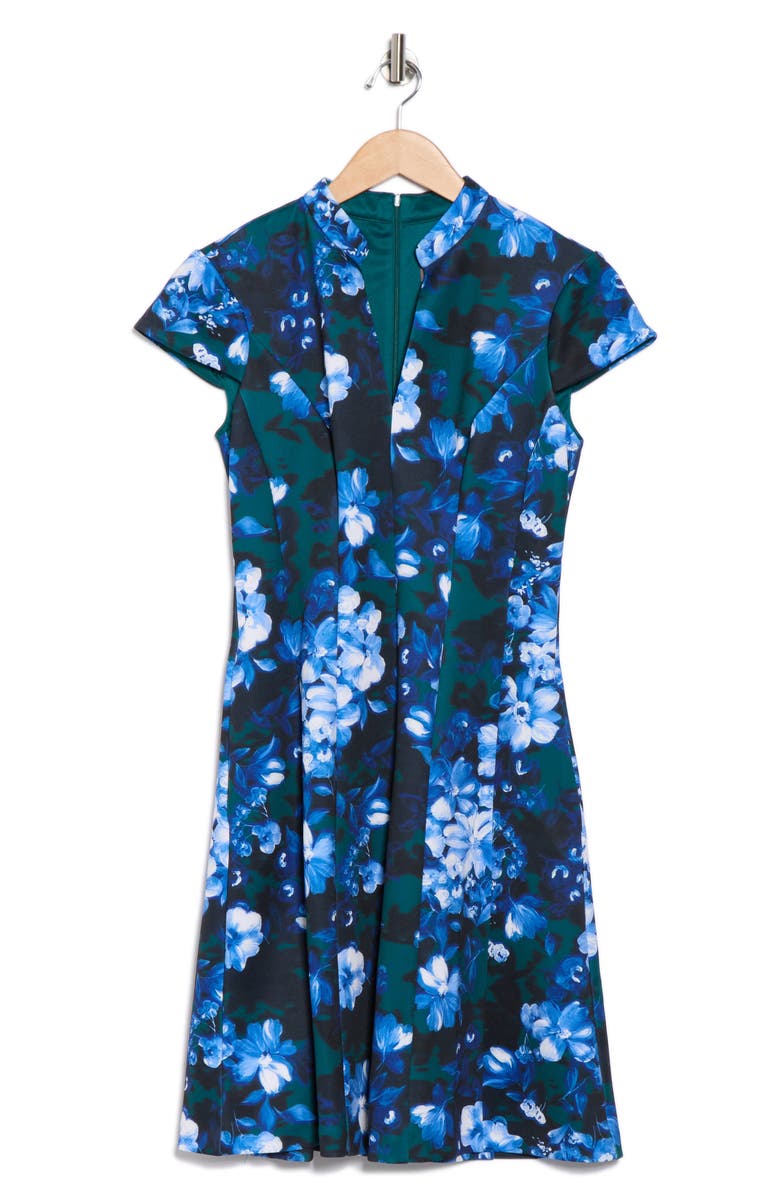 Vince Camuto Cap Sleeve Scuba Dress, Alternate, color, Green Blue Multi