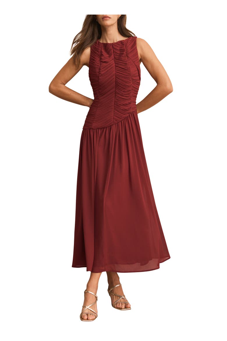 Ruched Detail Midi Dress, Main, color, Burgundy