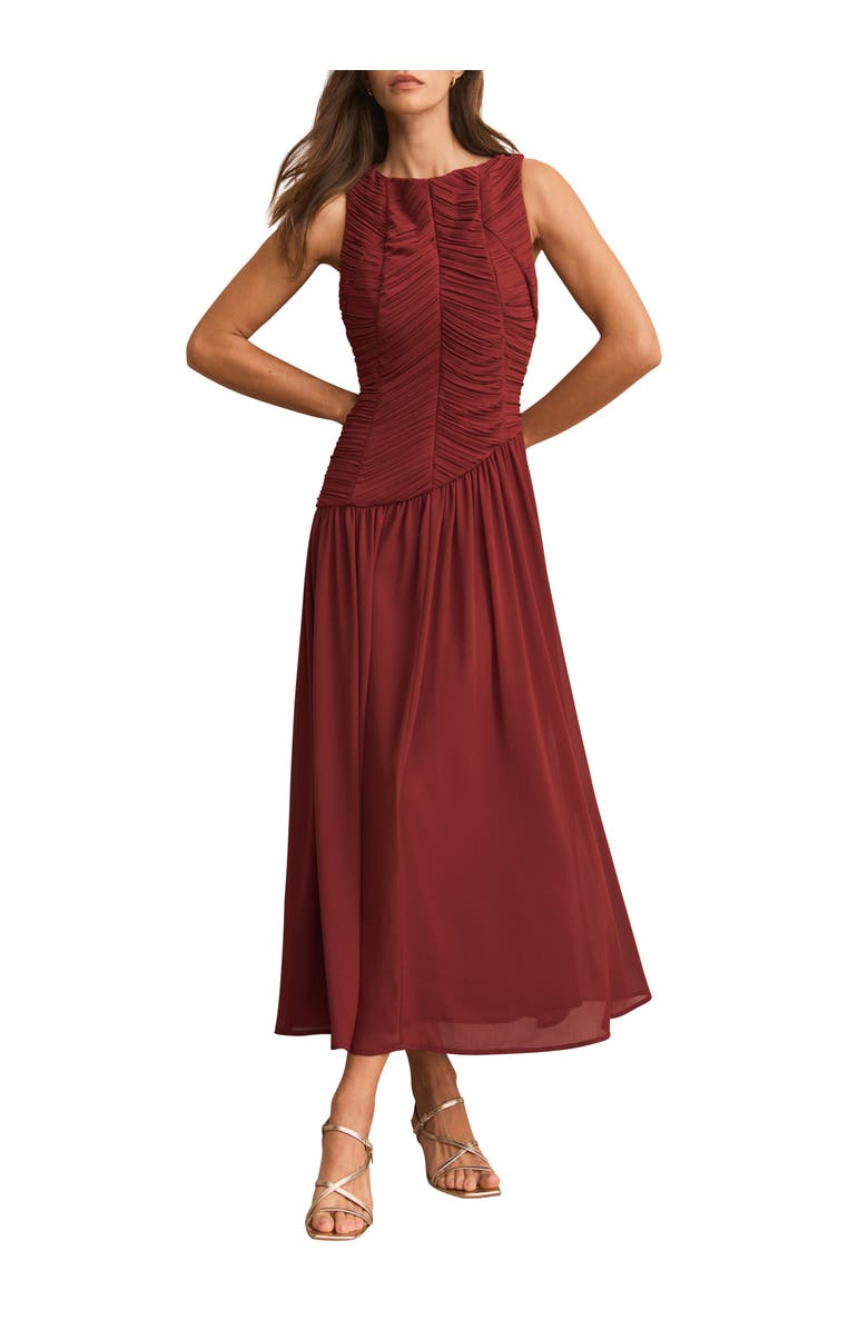 MINT VELVET Ruched Detail Midi Dress, Main, color, Burgundy