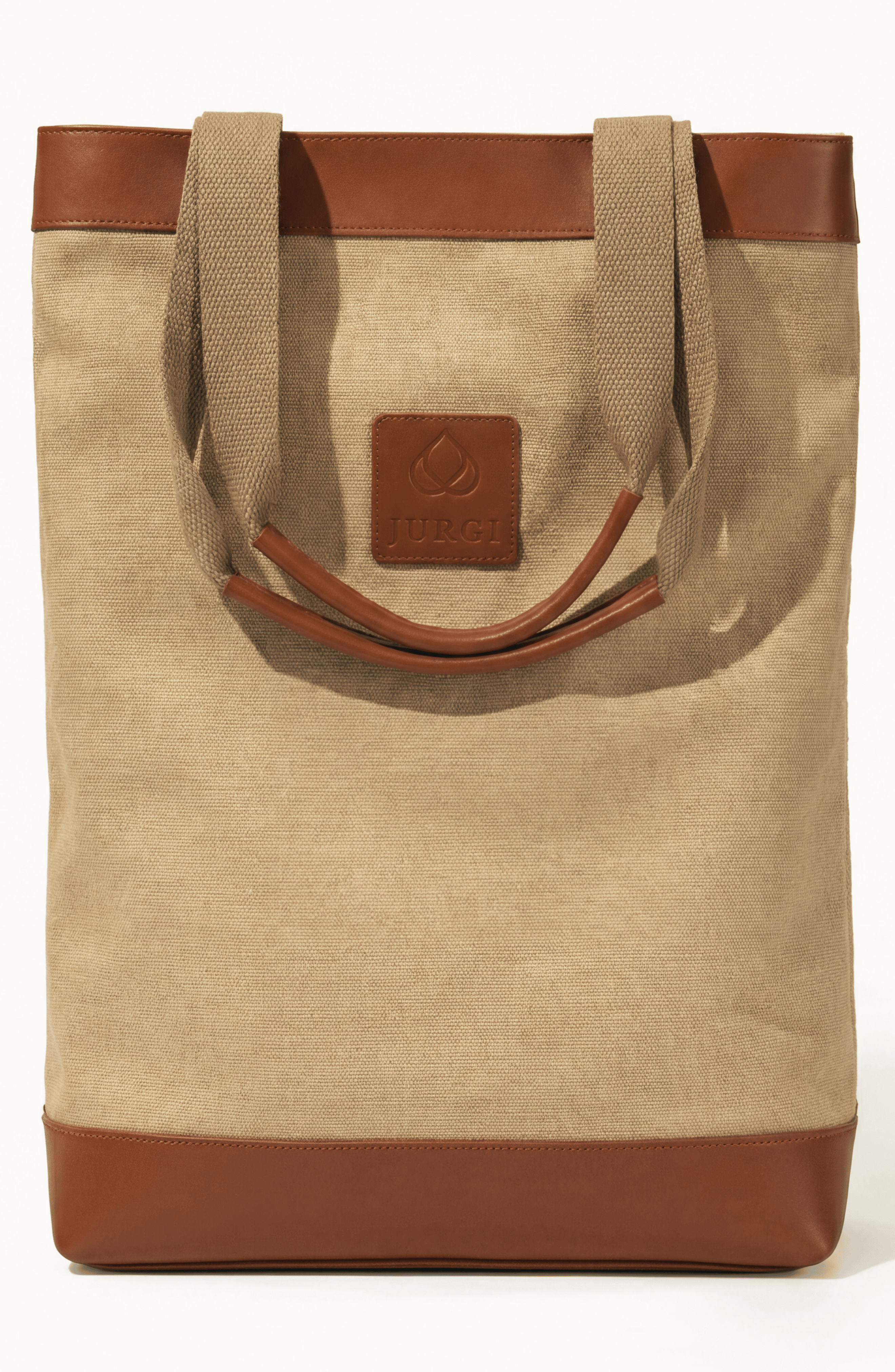 JURGI Everything Tote in Canvas and Leather, Main, color, Beige