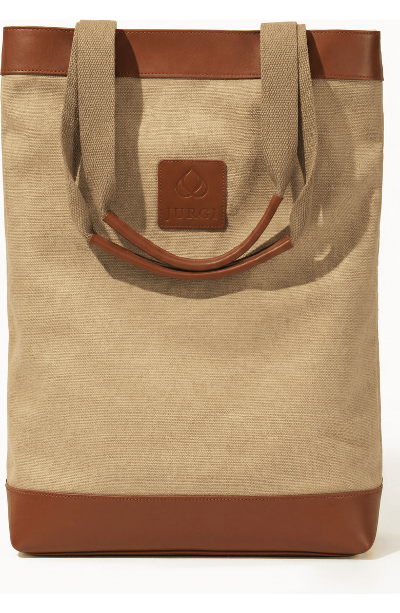 JURGI Everything Tote in Canvas and Leather, Main, color, Beige