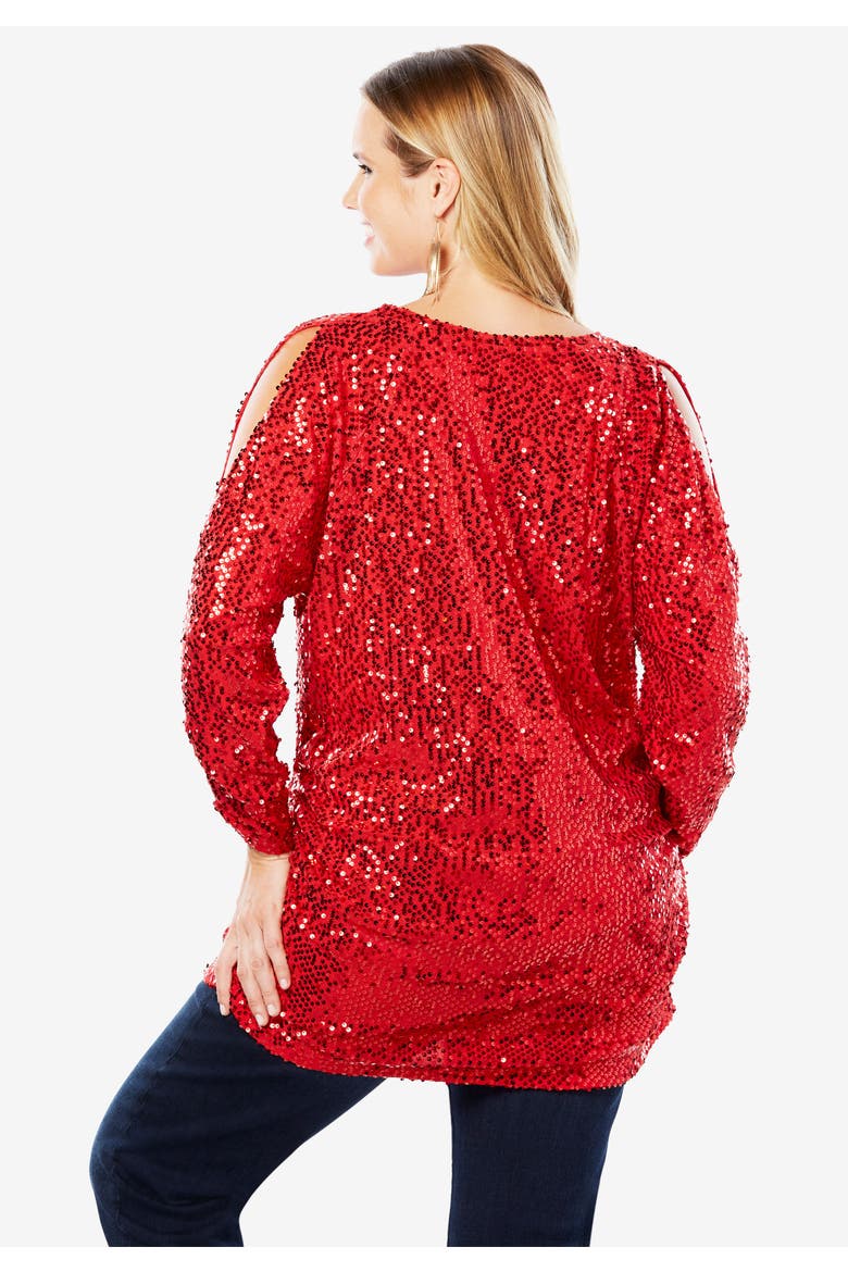 Cold Shoulder Sequin Tunic, Alternate, color, BLACK