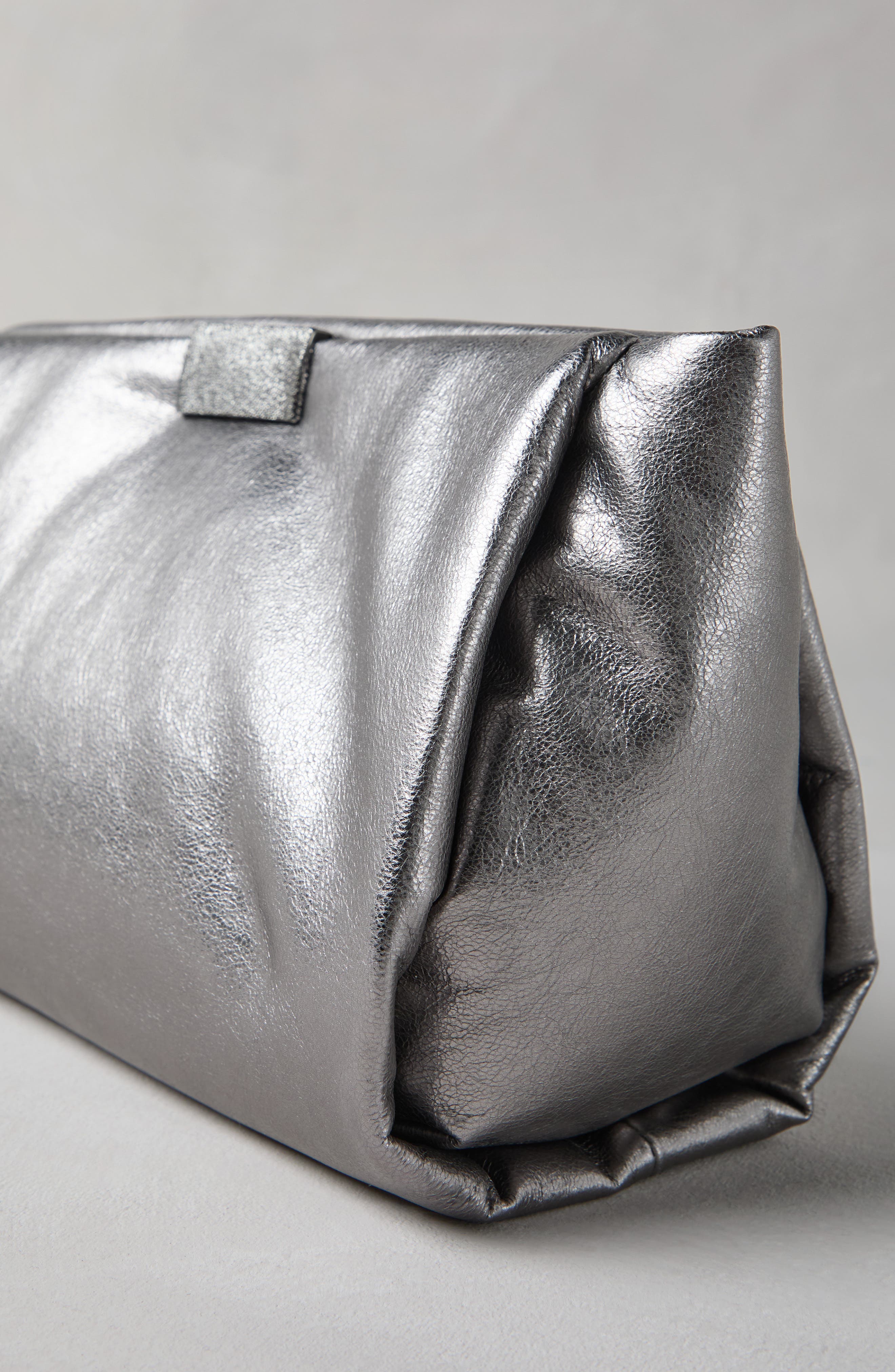 Brunello Cucinelli Lamé calfskin clutch bag with shimmering detail, Alternate, color, 