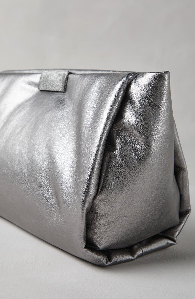 Brunello Cucinelli Lamé calfskin clutch bag with shimmering detail, Alternate, color,