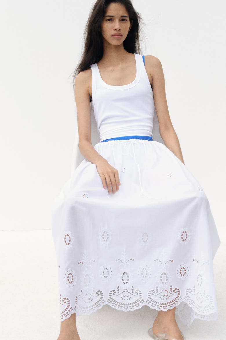 Eyelet-embroidered Drawstring Skirt, Alternate, color, White