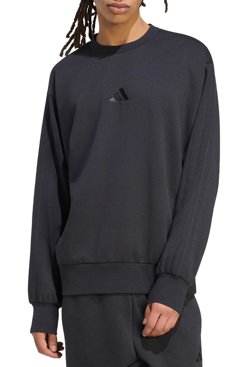 Essentials 3-Stripes Fleece Sweatshirt, Main, color, BLACK/ BLACK