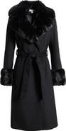 Via Spiga Belted Faux Fur Trim Coat