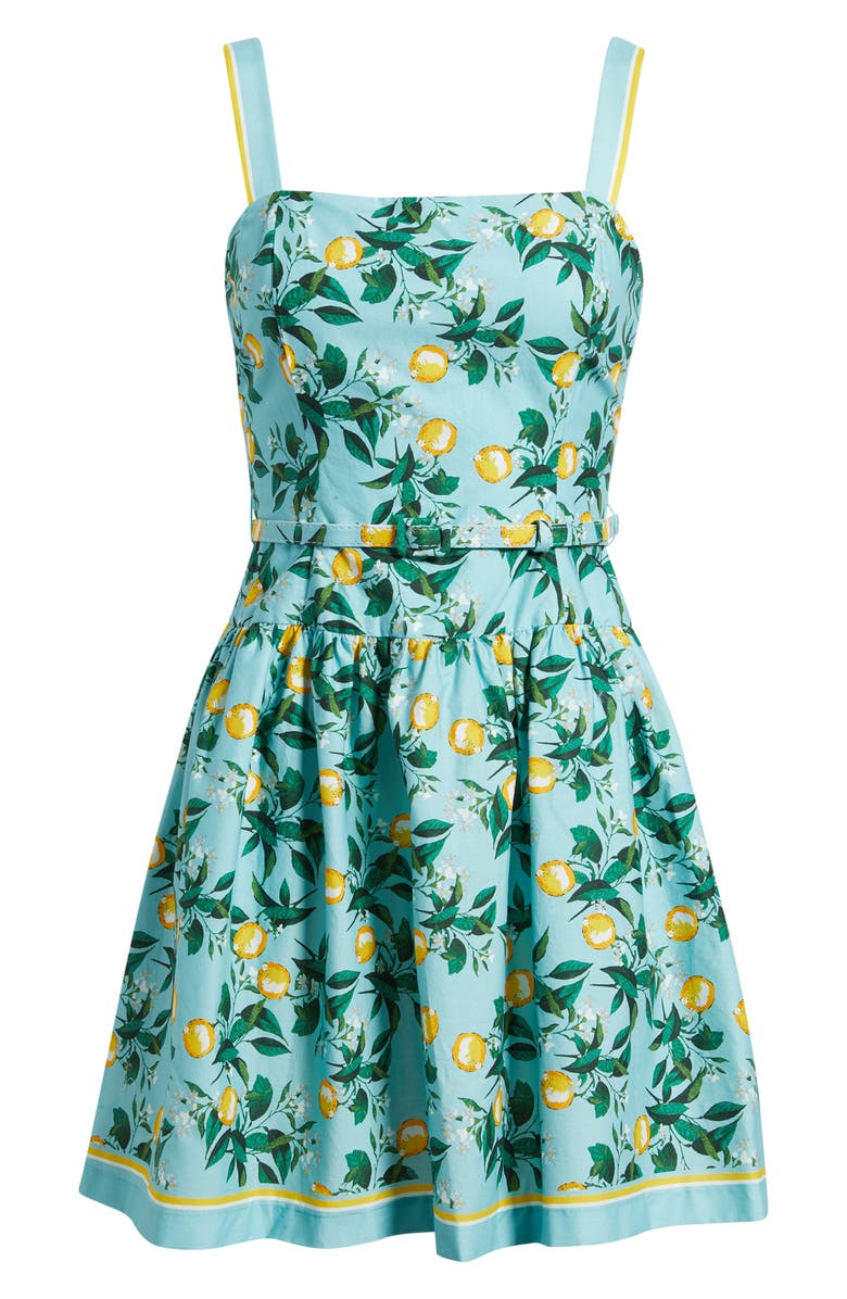 Julia Jordan Lemon Print Stretch Cotton Minidress, Alternate, color, Blue Multi