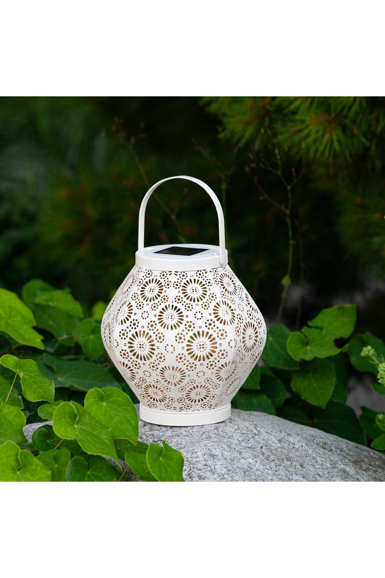 Daisy Punched Metal Solar Lantern, Alternate, color, White