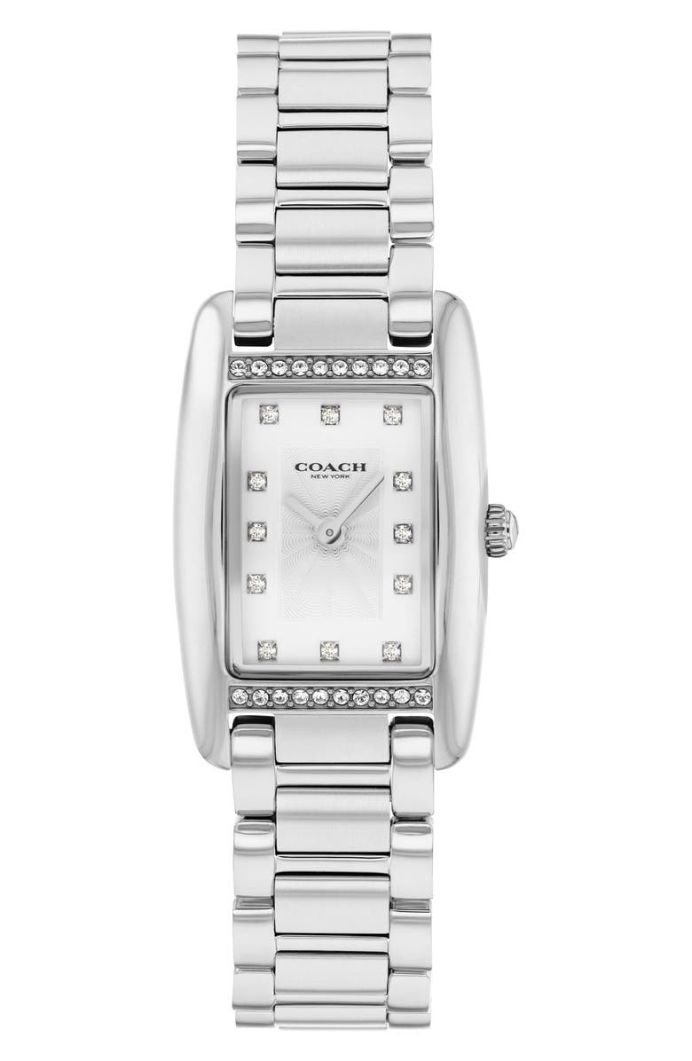 COACH Reese Crystal Rectangular Bracelet Watch, 20mm, Main, color, Silver