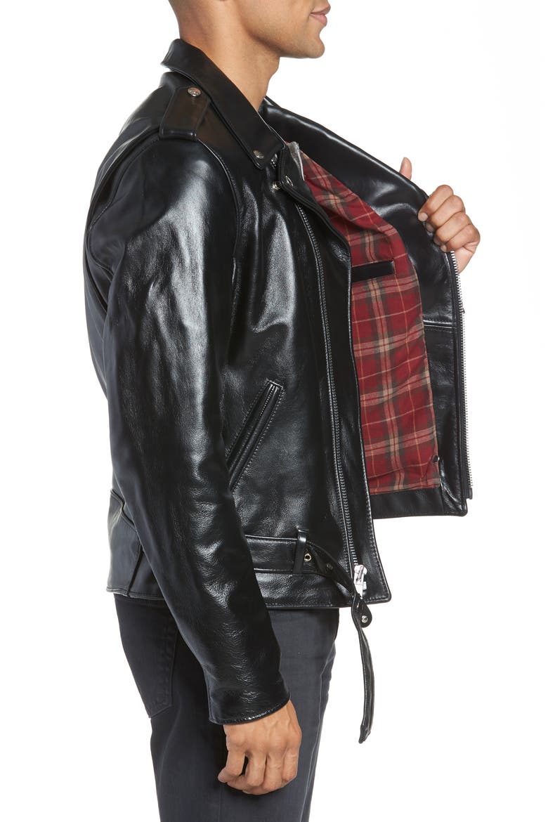 Waxy Cowhide Leather Motorcycle Jacket, Alternate, color, BLACK