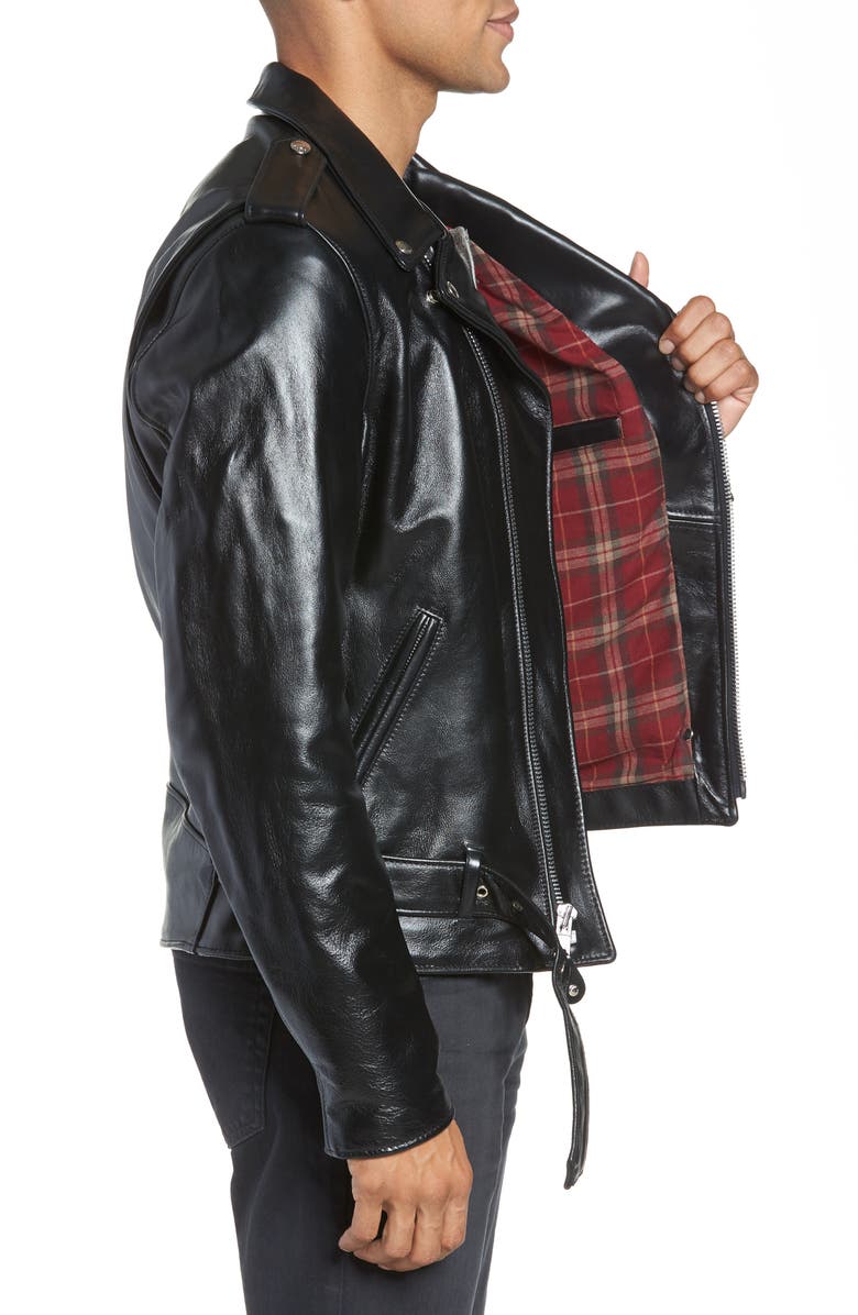 Schott NYC Waxy Cowhide Leather Motorcycle Jacket, Alternate, color, 