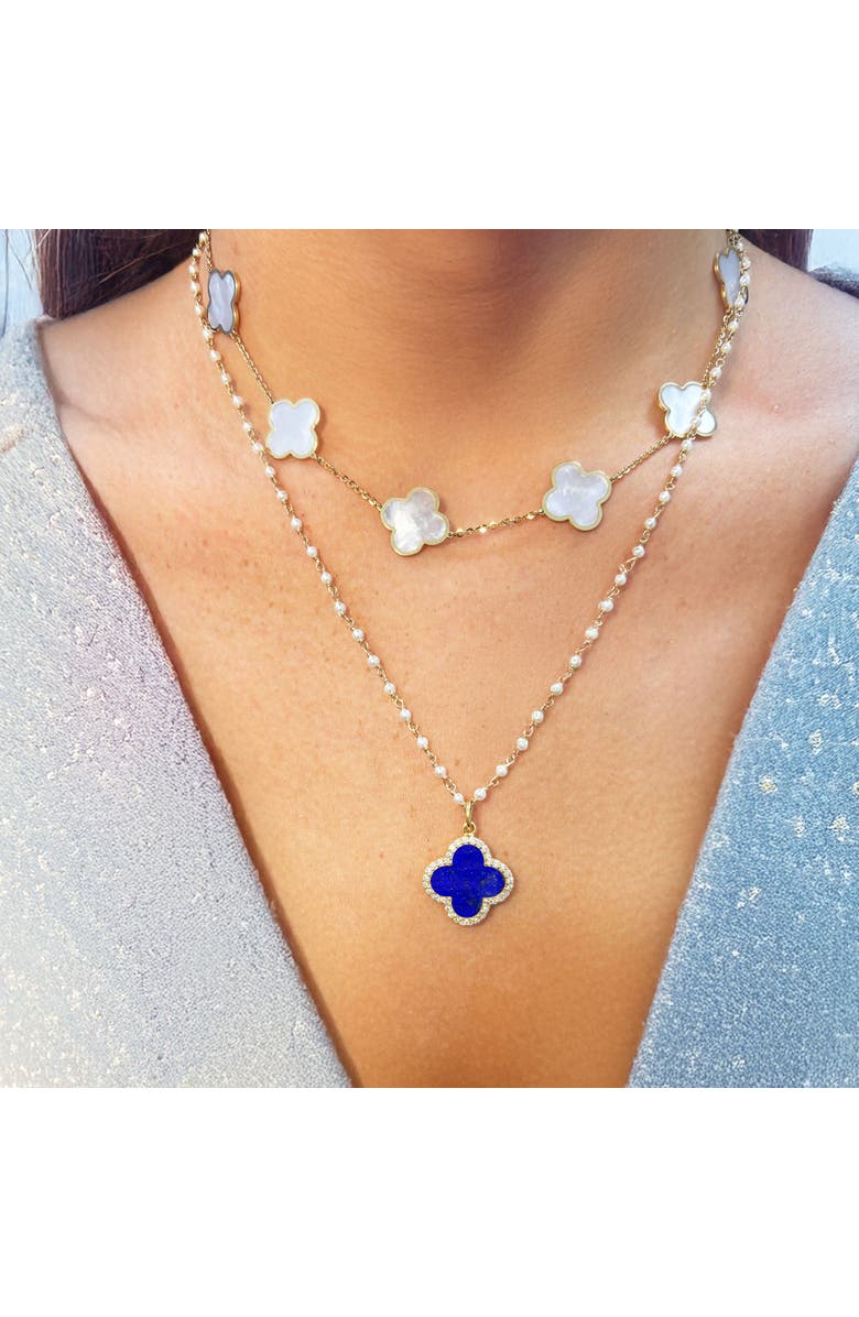 The Lovery Fine Jewelry Large Lapis Diamond Clover Charm, Alternate, color, Lapis