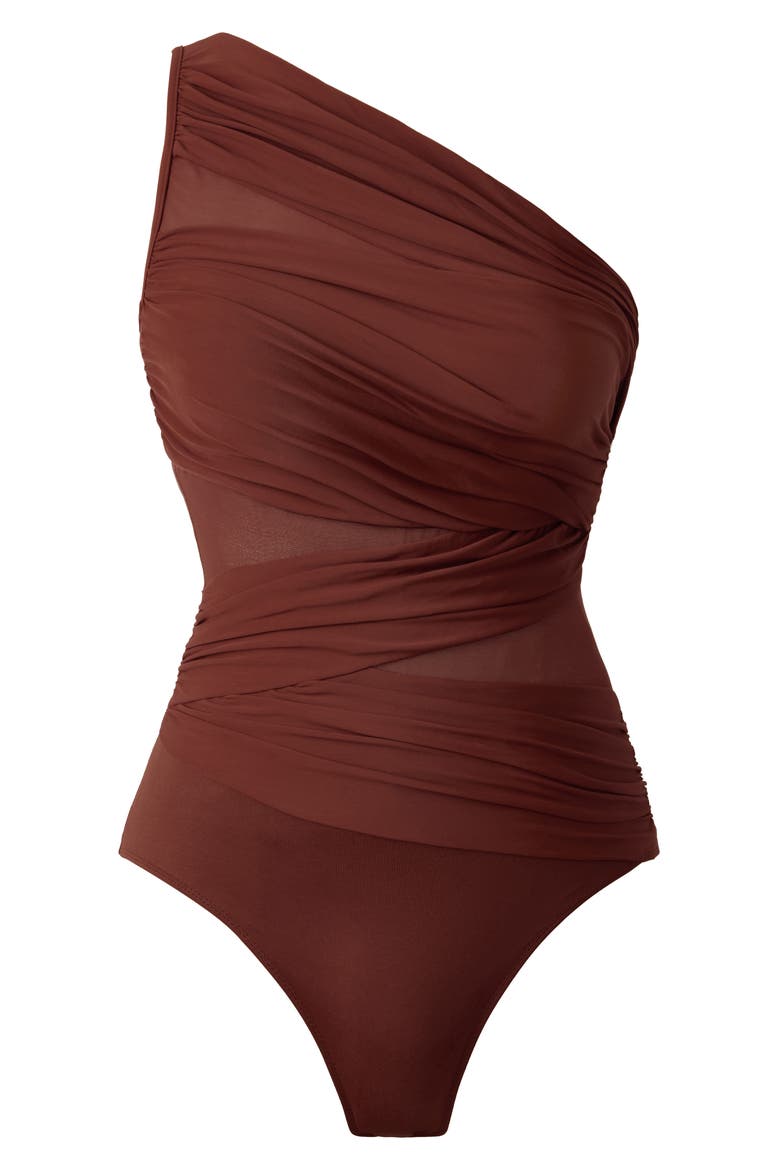 Jena One-Shoulder One-Piece Swimsuit, Alternate, color, COPPER BROWN