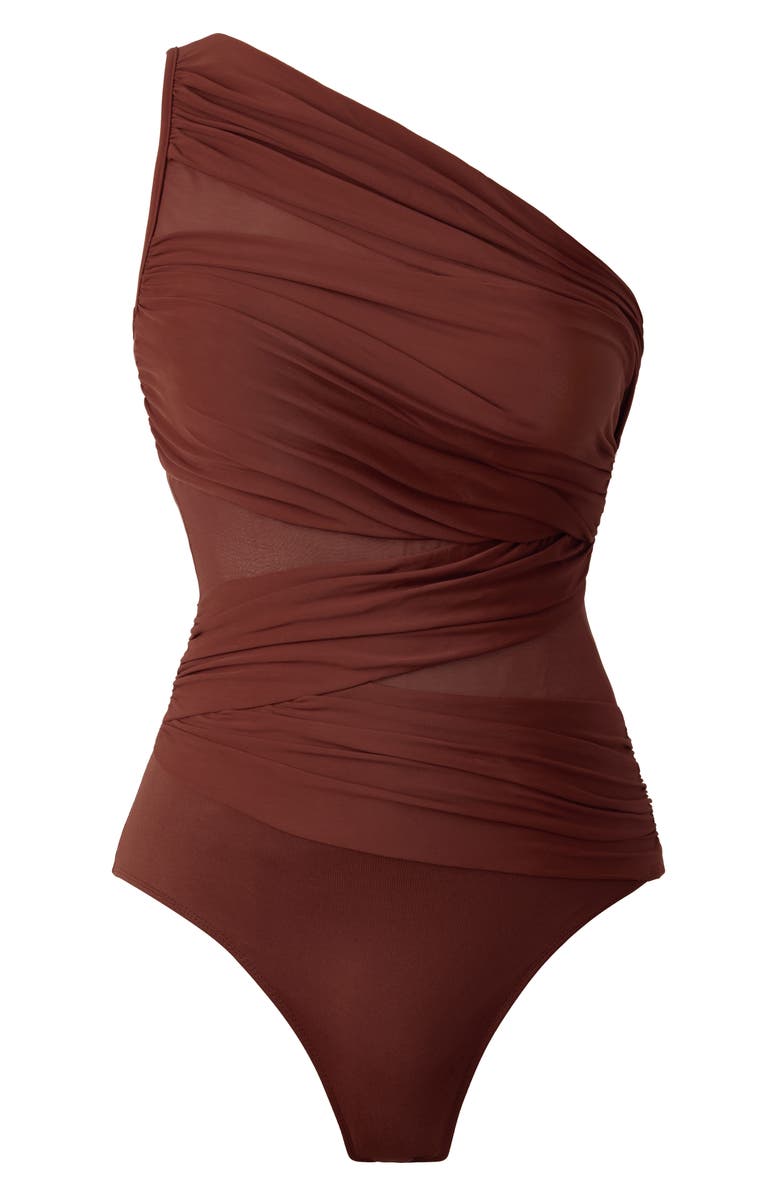 Miraclesuit<sup>®</sup> Jena One-Shoulder One-Piece Swimsuit, Alternate, color, Copper Brown