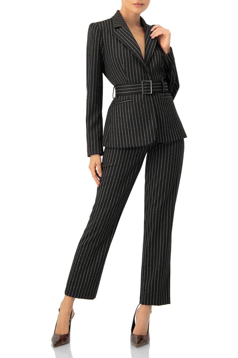 Straight-Leg Striped Trousers, Alternate, color, Black