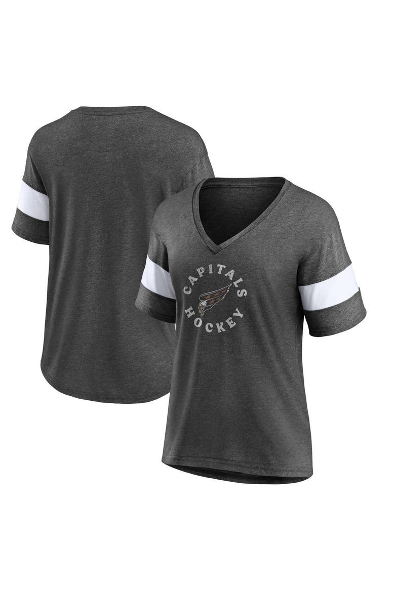 Women's Fanatics Branded Heather Charcoal Washington Capitals Special Edition 2.0 Ring The Alarm V-Neck T-Shirt, Main, color, Heather Charcoal