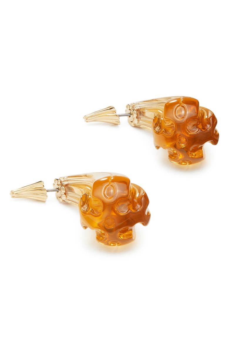 Tory Burch Logo Drop Front/Back Earrings, Alternate, color, Light Brass / Brown