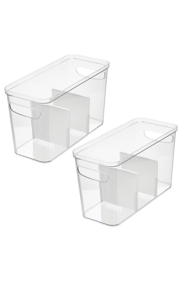 iDesign 3-Section Divided Pantry Organizer Bin - Set of 2 - Clear/White, Main, color, White