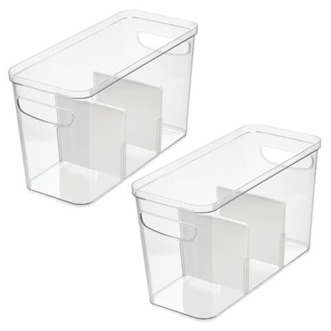 3-Section Divided Pantry Organizer Bin - Set of 2 - Clear/White