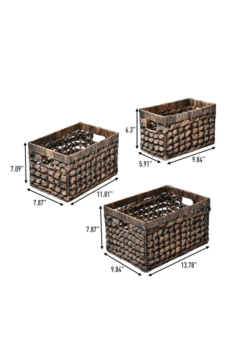 HAPPIMESS Hayden Bohemian Cottage Handwoven Hyacinth Rectangular Nesting Baskets with Handles,, Alternate, color, Brown