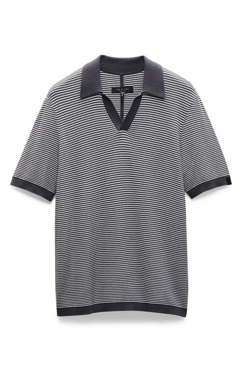 Rag & Bone Harvey Chevron Johnny Collar Polo In Blue
