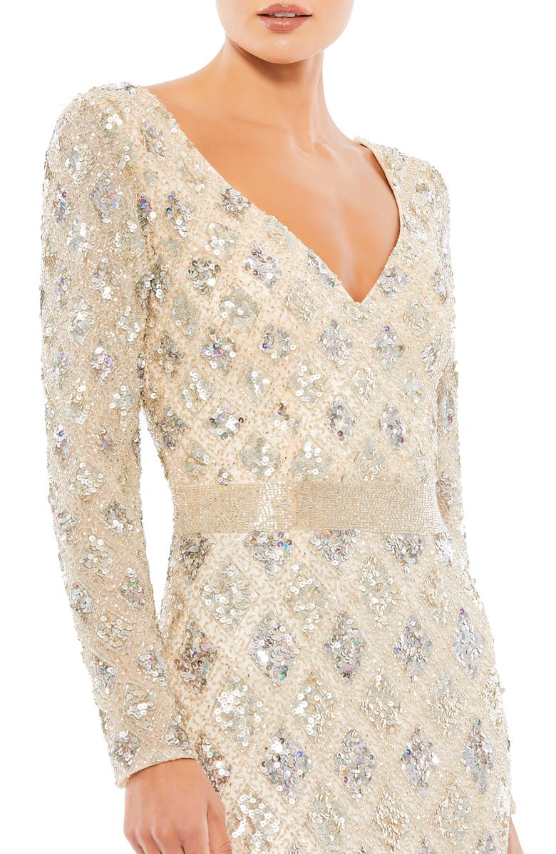 Mac Duggal Geometric Embellished Evening Gown, Alternate, color, Nude