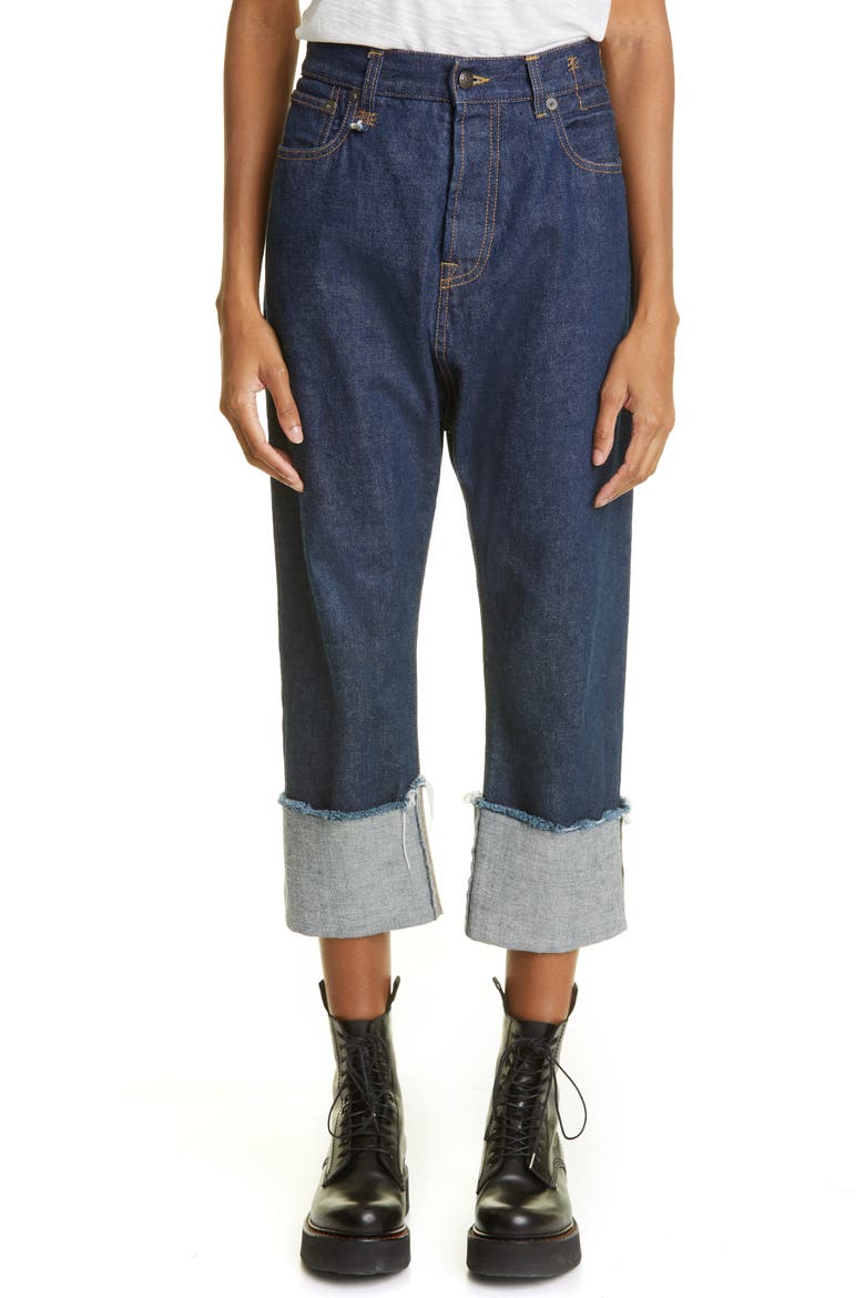 Tailored Drop Crotch Cuffed Straight Leg Jeans, Main, color, INDIGO RINSE
