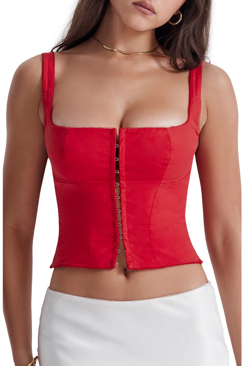 Pia Poplin Corset Crop Top, Main, color, RED
