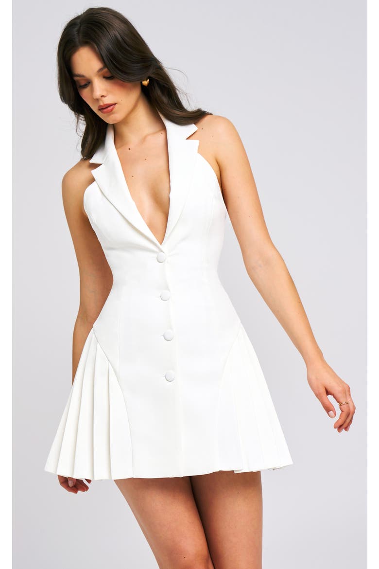 Reynaa Pleated A-Line Mini Blazer Dress, Main, color, White