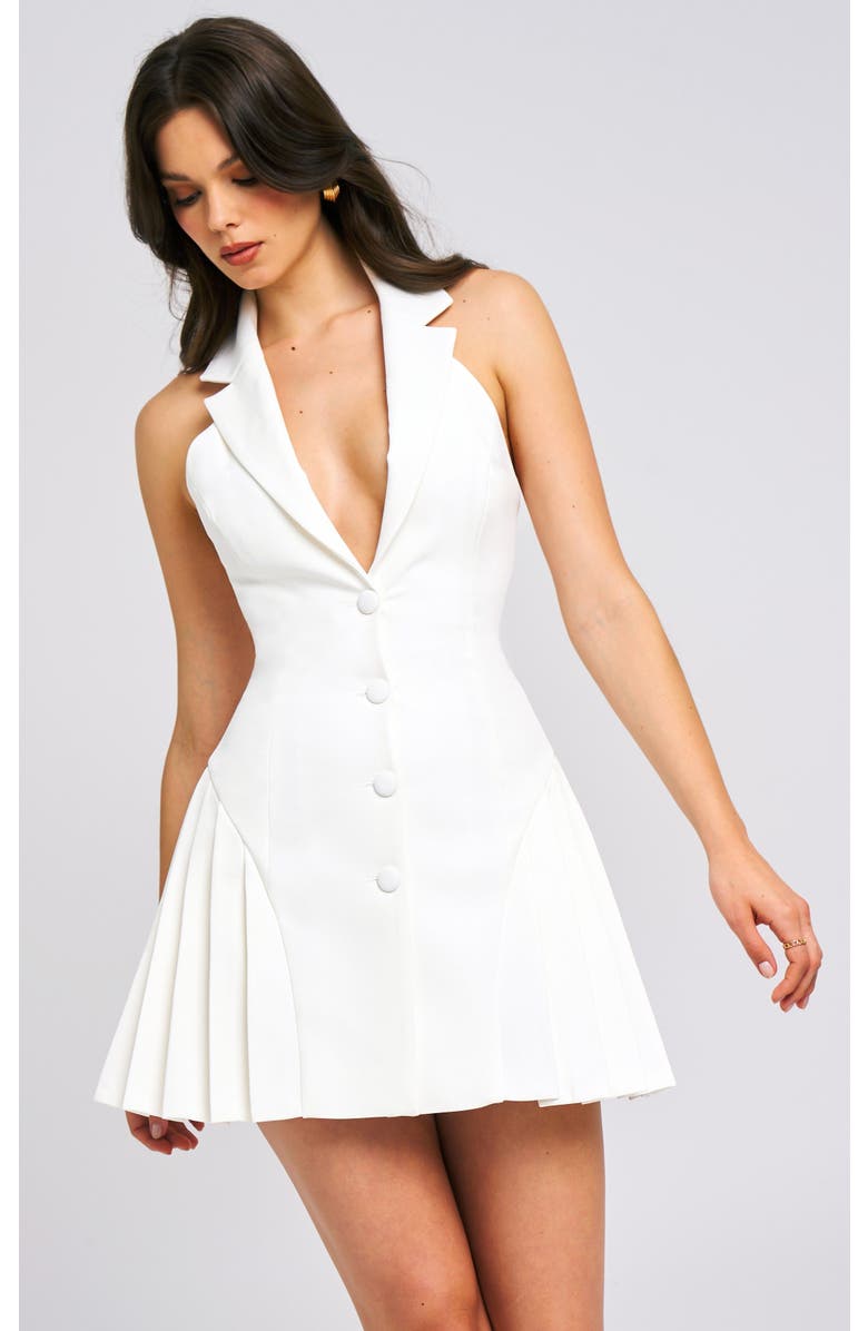 Miss Circle Reynaa Pleated A-Line Mini Blazer Dress, Main, color, White
