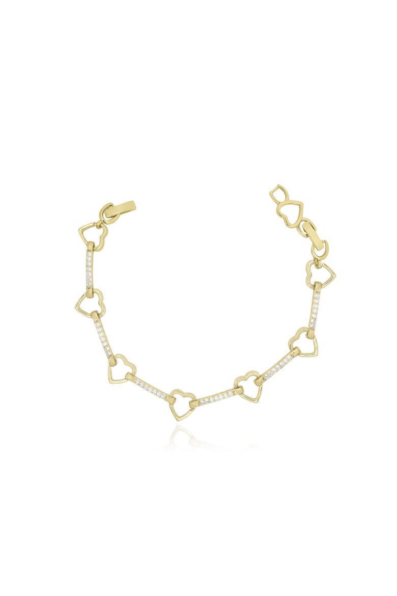Open Heart CZ Bar Bracelet, Main, color, Gold Plated Sterling Silver