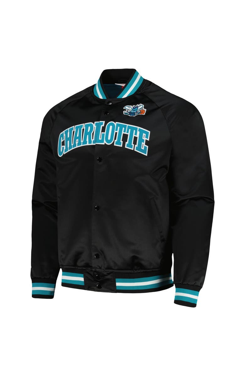 Mitchell & Ness Men's Mitchell & Ness Black Charlotte Hornets Hardwood Classics  Throwback Wordmark Raglan Full-Snap Jacket, Alternate, color, 