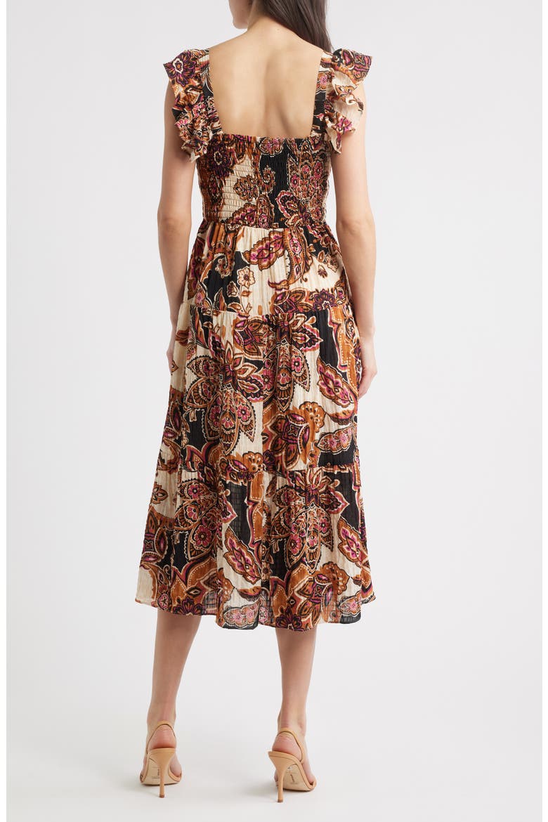 Paisley Tiered Midi Sundress, Alternate, color, BROWN MULT