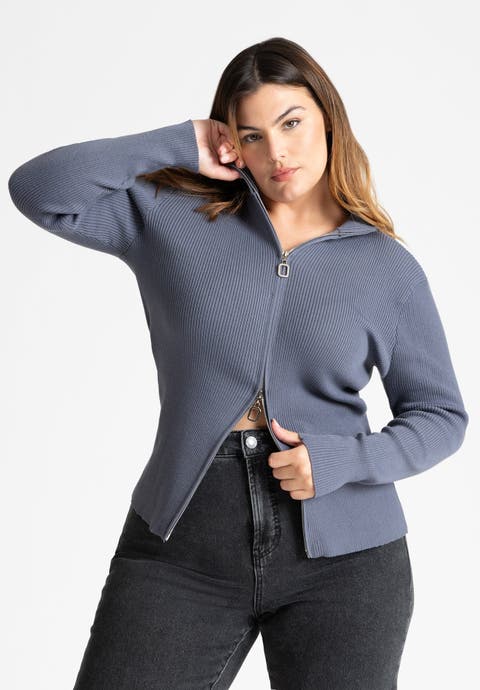 Two Way Zipper Sweater (Plus Available)