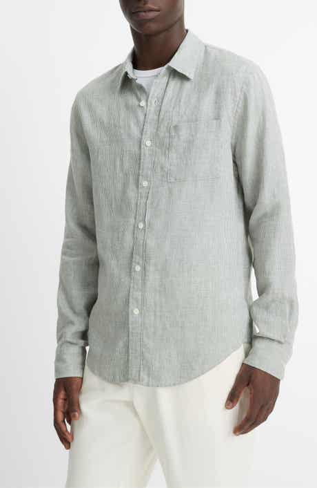 Vince Houndstooth Classic Fit Linen Button-Up Shirt