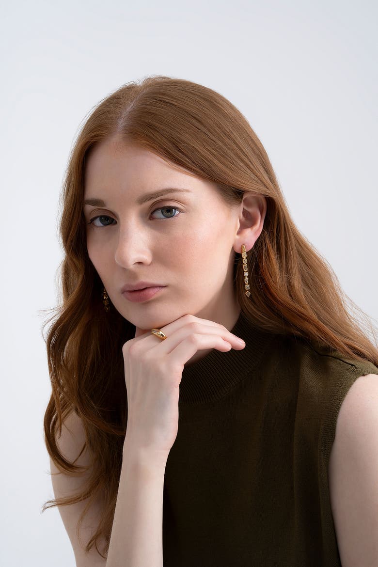 Facet Earrings, Alternate, color, Gold