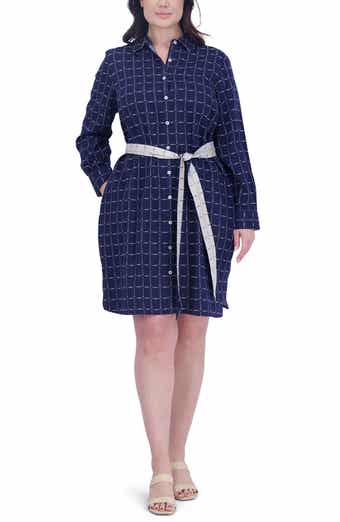 Foxcroft Rocca Dot Print Long Sleeve Cotton Shirtdress