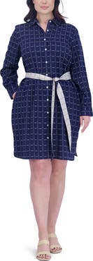 Foxcroft Rocca Dot Print Long Sleeve Cotton Shirtdress