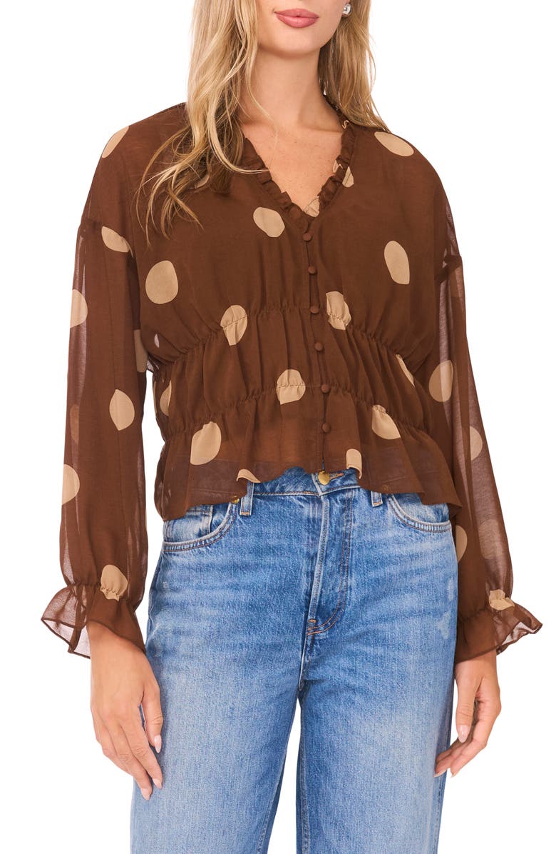 Parker Shirred Waist Button-Up Top, Main, color, Downtown Brown