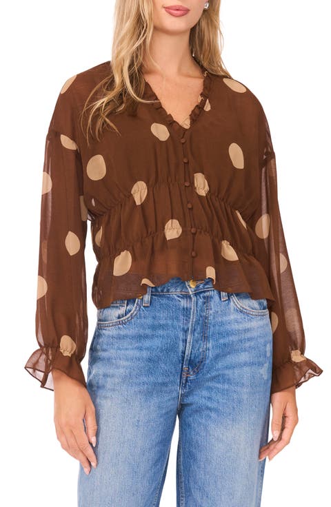 Shirred Waist Button-Up Top