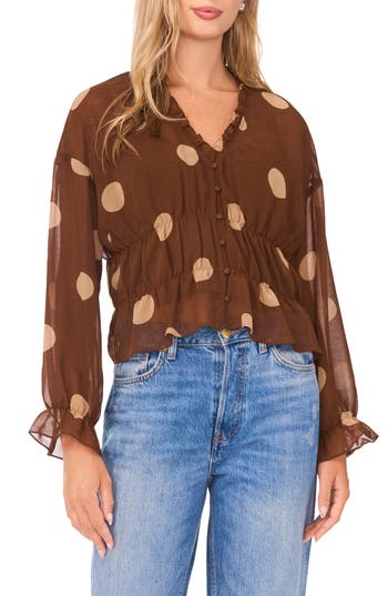 Parker Shirred Waist Button-up Top In Brown
