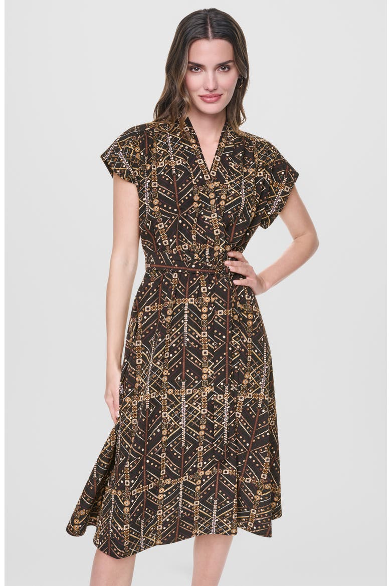 Short Sleeve Faux Wrap Midi Dress, Alternate, color, BLACK MULTI