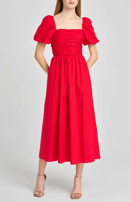 Lucy Ruched Puff Sleeve Midi Dress