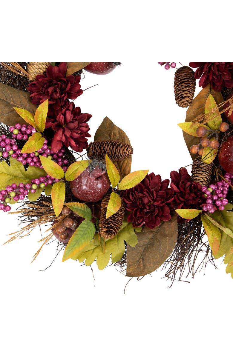 Northlight Mums and Pomegranates Artificial Fall Harvest Twig Wreath, 24-Inch, Alternate, color, Brown