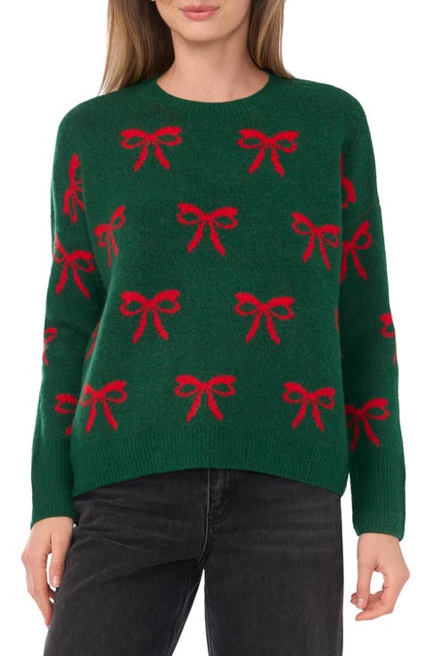 Bow Jacquard Crewneck Sweater